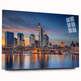 Acrylic print of a large abstract wall art depicting a serene European landscape, in soft blue and green hues.
