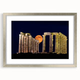 Extra large abstract art print of Athens scenery in silver frame with mat.