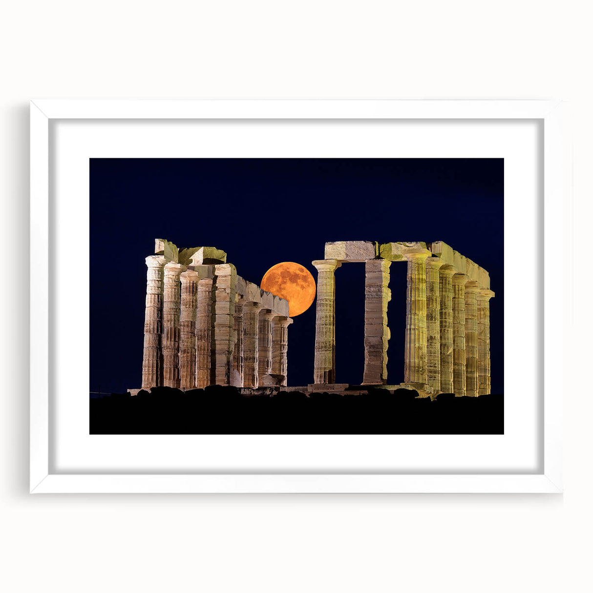 Textured abstract art print of Athens scenery in muted earth tones, framed with a white mat, suitable for bedroom decor.