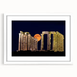 Textured abstract art print of Athens scenery in muted earth tones, framed with a white mat, suitable for bedroom decor.