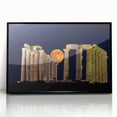 Large abstract wall art of Athens cityscape in muted earth tones, framed in black acrylic.