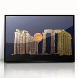 Large abstract wall art of Athens cityscape in muted earth tones, framed in black acrylic.