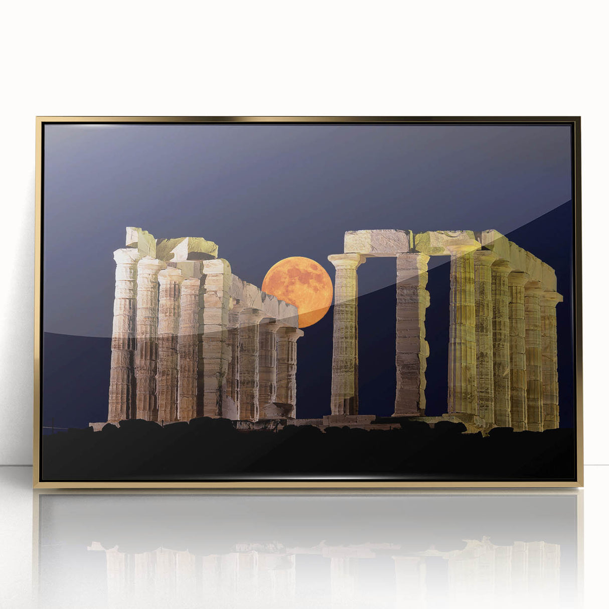 Acrylic print of Athens scenery with gold frame, showcasing art deco style, suitable for modern art wall decor.