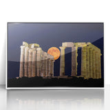 Mid-century modernist art of Athens skyline in muted earth tones on a framed acrylic, ideal for nursery wall art.