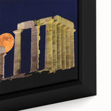 Extra large framed canvas of a black and colorful textured art depicting Athens scenery, ideal for living room decor.