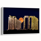 Vintage poster art of Athens with colorful accents on a white framed canvas, ideal for living room decor.