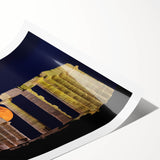 Extra large rolled print of line art flowers overlaid on Athens scenery, in muted earth tones.