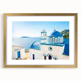 Abstract art print of a European landscape in Crete, featuring muted earth tones on a framed gold mat.