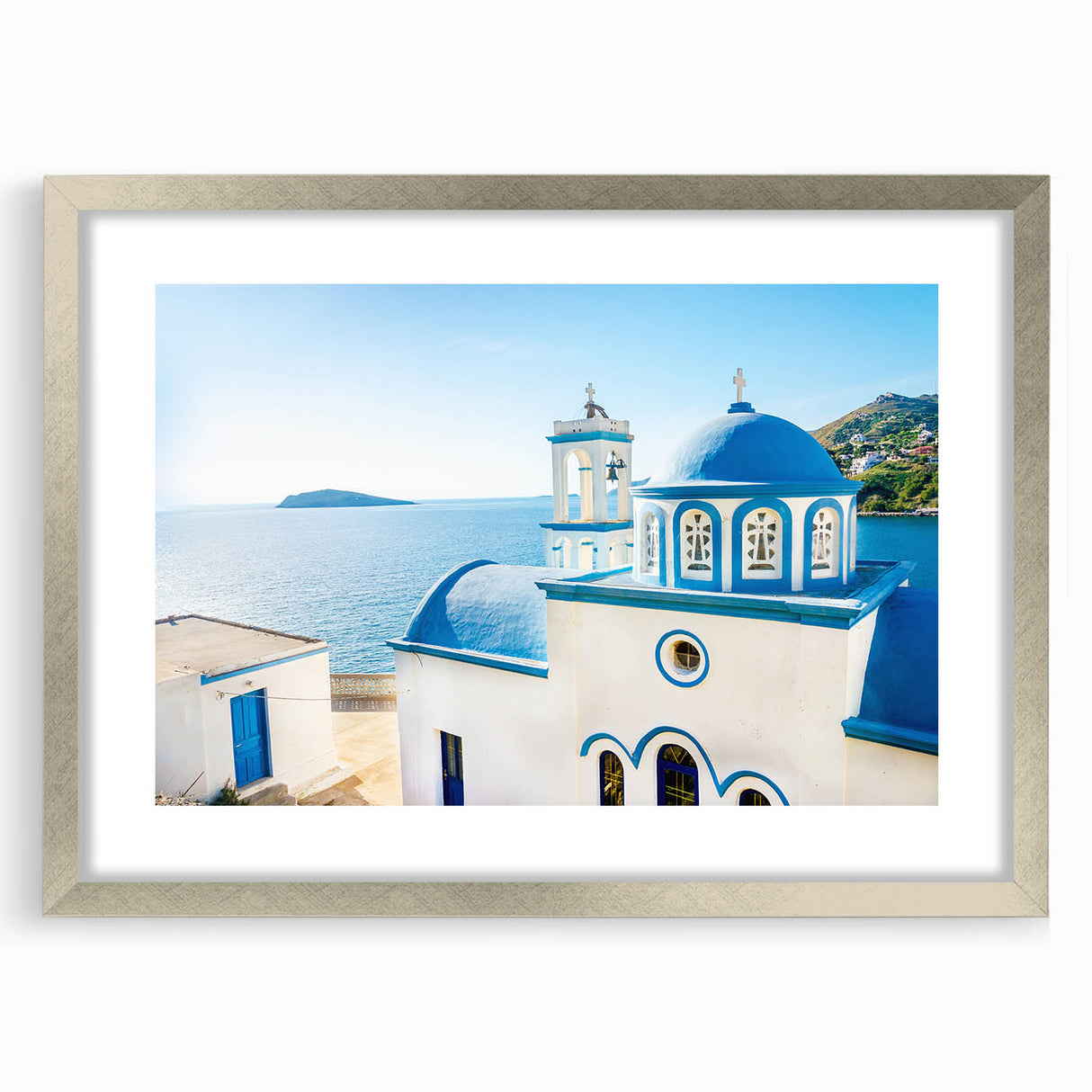 Extra large abstract art print of a Crete, Greece landscape in textured style, with muted earth tones on a framed canvas.