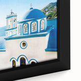 Extra large framed canvas featuring a textured depiction of a Crete, Greece scenery in black with colorful art accents.