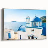 Landscape art painting of Crete, Greece in colorful hues on a framed canvas, ideal for living room decor.