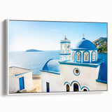 Vintage poster art of Crete, Greece, on framed canvas, featuring colorful art with black accents.