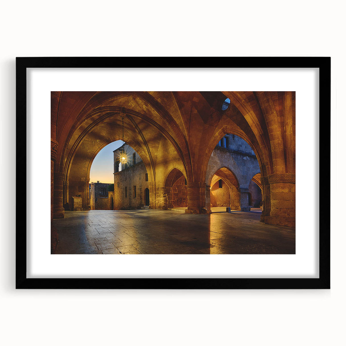 Abstract art print of a colorful European scenery in Rhodes, Greece on a textured, extra large canvas.