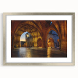 Extra large abstract art print of Rhodes, Greece, in textured style with muted earth tones, framed in silver.