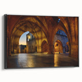 Vintage poster art of Rhodes, Greece in vibrant colors on a black framed canvas, ideal for living room decor.