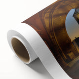 Art deco poster of Rhodes, Greece scenery in pastel shades on rolled canvas, ideal for nursery wall art.