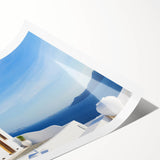 Extra large rolled print of Santorini scenery with line art flowers in muted tones, ideal for large living room wall art.