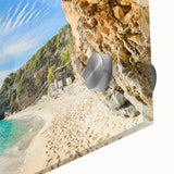 Acrylic print of a large abstract depiction of a European Greek landscape in mid-century modernist style.