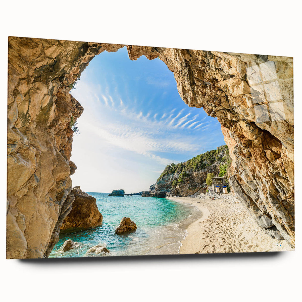 Acrylic print of a large abstract depiction of a European landscape in muted earth tones.