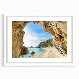 Textured art depicting an abstract European landscape in earth tones, framed with a white mat, suited for bedroom decor.