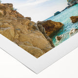 Art deco poster featuring a serene Greek landscape on rolled canvas, suitable for dining room decor.