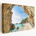 Large art depicting a serene Greek landscape on stretched canvas, with muted earth tones, ideal for kitchen wall decor.
