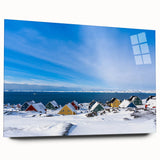 Large abstract acrylic print of Greenland scenery with muted green and blue tones, suitable for bedroom or dining room decor.