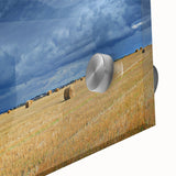 Acrylic print of a large abstract depiction of a European scenery in muted earth tones, ideal for dining room art.