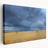 Side view of a stretched canvas featuring a detailed European scenery in muted earth tones, ideal for kitchen wall art.