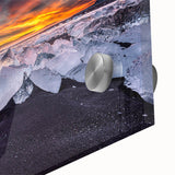 Large abstract wall art of a serene Icelandic landscape in muted earth tones, acrylic print, suitable as dining room art.