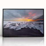 Large abstract wall art depicting a serene Icelandic landscape in muted gray and blue tones, framed acrylic.