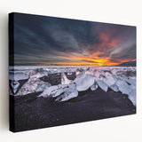 Icelandic landscape with blue and green hues on a stretched canvas, suitable for kitchen wall art.
