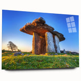 Large abstract wall art of a serene Irish landscape on acrylic glass, featuring muted green and blue tones.