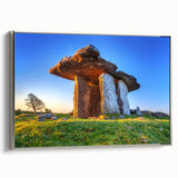 Framed canvas featuring a vintage-style landscape art painting of an Irish countryside in muted green and brown tones.