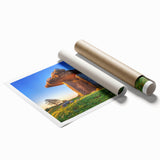 Rolled print of a serene Irish landscape in soft green and blue tones, ideal for classy bathroom wall art.