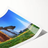 Extra large wall art featuring line art flowers on a rolled print, set in muted earth tones.