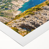 Art deco poster depicting the vibrant Capri coastline on rolled canvas, suitable for dining room decor.