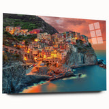 Acrylic print of Cinque Terre with vibrant coastal colors, ideal for bedroom or dining room art.