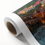 Art deco style poster of Cinque Terre with vibrant coastal colors on rolled canvas, ideal for nursery wall art.