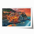 Rolled print of Cinque Terre scenery in soft pastel shades, ideal for dining room wall art.