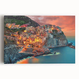Black and white stretched canvas of Cinque Terre landscape, ideal for kitchen wall art or bedroom ambiance.