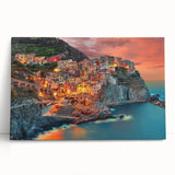Black and white stretched canvas of Cinque Terre scenery, ideal for kitchen wall art.