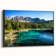 Black and white landscape art of the Dolomites on a framed canvas, ideal for bedroom decor.