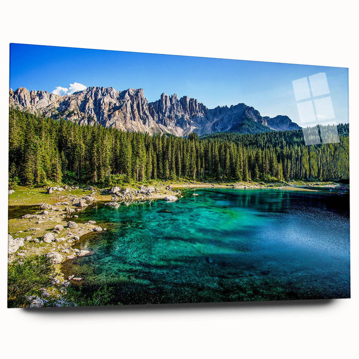 Large abstract print of the Dolomites in Italy on acrylic glass, with a color palette of earth tones.