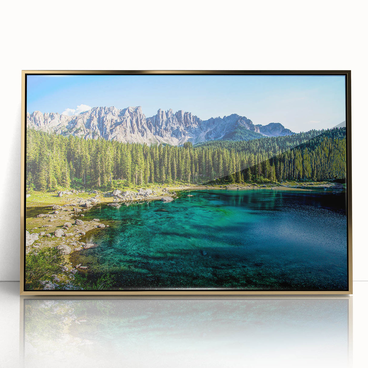 Framed acrylic print of the Dolomites in Italy, featuring muted earth tones, ideal for modern art wall decor.
