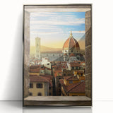 Framed acrylic print of Florence scenery in muted earth tones, ideal for modern art wall decor.