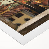 Art deco poster of Florence skyline in muted earth tones on rolled canvas, suitable for dining room decor.