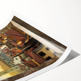 Extra large rolled print of Florence scenery with line art flowers in muted earth tones.