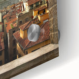 Large abstract depiction of Florence scenery in muted earth tones on acrylic glass, ideal for dining room art.