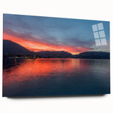 Acrylic print of Lake Como with muted blue and green tones, ideal for bedroom or dining room art.
